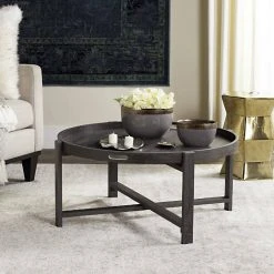 Cursten Retro Mid Century Wood Tray Top Coffee Table In Dark Grey - Safavieh FOX4231A