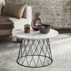 Roper Retro Mid Century Lacquer End Table In White/Black - Safavieh FOX4245C