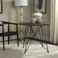 Marino Round Dining Table In Dark Grey/Black - Safavieh FOX4260A