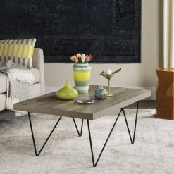 Amos Retro Mid Century Wood Coffee Table In Light Oak/Black - Safavieh FOX4265A