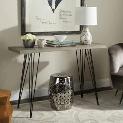 Etro Retro Mid Century Wood Console In Light Oak/Black - Safavieh FOX4270A