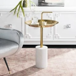 Apollo Round Brass Top Side Table In Brass/Marble - Safavieh FOX5523A