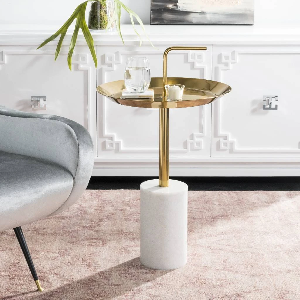 Apollo Round Brass Top Side Table In Brass/Marble - Safavieh FOX5523A 3 Apollo Round Brass Top Side Table In Brass/Marble - Safavieh FOX5523A