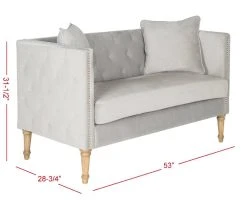 Sarah Tufted Settee W/ Pillows In Grey/Washed Oak - Safavieh FOX6206B