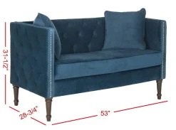 Sarah Tufted Settee W/ Pillows In Navy/Espresso - Safavieh FOX6206D