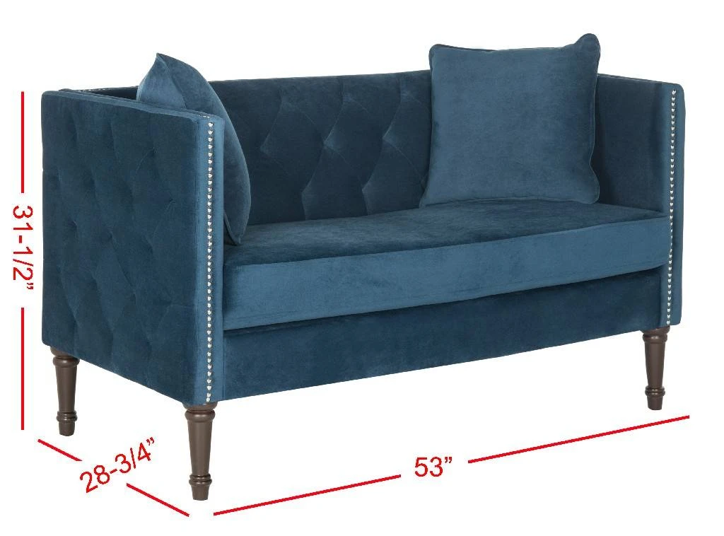 Sarah Tufted Settee W/ Pillows In Navy/Espresso - Safavieh FOX6206D 3 Sarah Tufted Settee W/ Pillows In Navy/Espresso - Safavieh FOX6206D