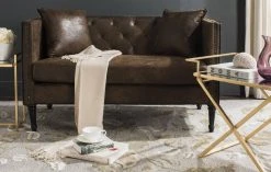 Sarah Tufted Settee W/ Pillows In Vintage Brown/Espresso - Safavieh FOX6206F