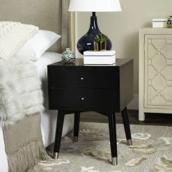 Lyla Mid Century Retro Silver Cap Nightstand In Black/Silver - Safavieh FOX6234D