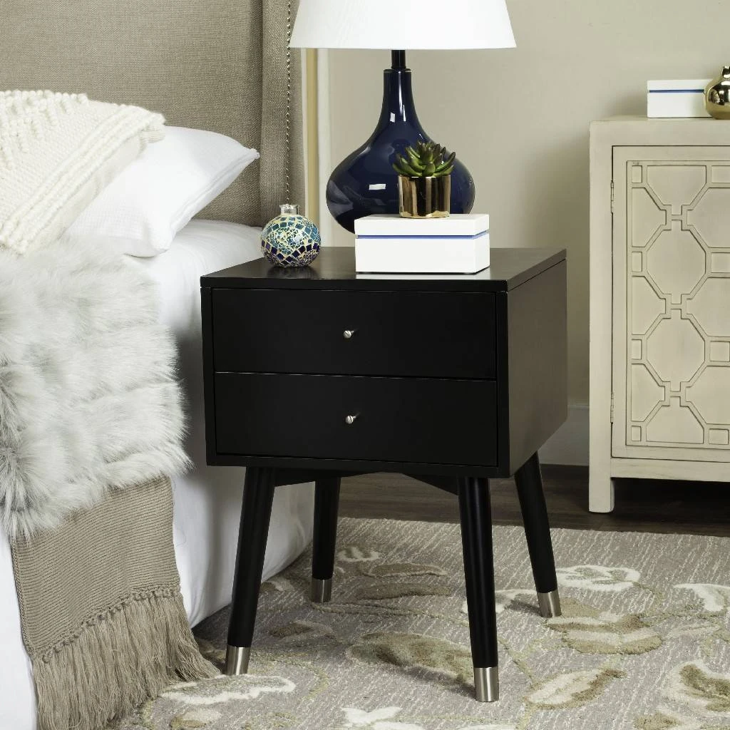 Lyla Mid Century Retro Silver Cap Nightstand In Black/Silver - Safavieh FOX6234D 3 Lyla Mid Century Retro Silver Cap Nightstand In Black/Silver - Safavieh FOX6234D