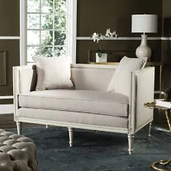 Leandra Rustic French Country Settee In Beige/Antique Beige - Safavieh FOX6237D