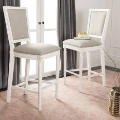 Buchanan Rectangle Bar Stool In Light Grey/Cream/Distressed White (Set Of 2) - Safavieh FOX6246A-SET2