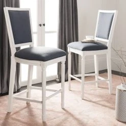Buchanan Rectangle Bar Stool In Navy/Distressed White (Set Of 2) - Safavieh FOX6246C-SET2