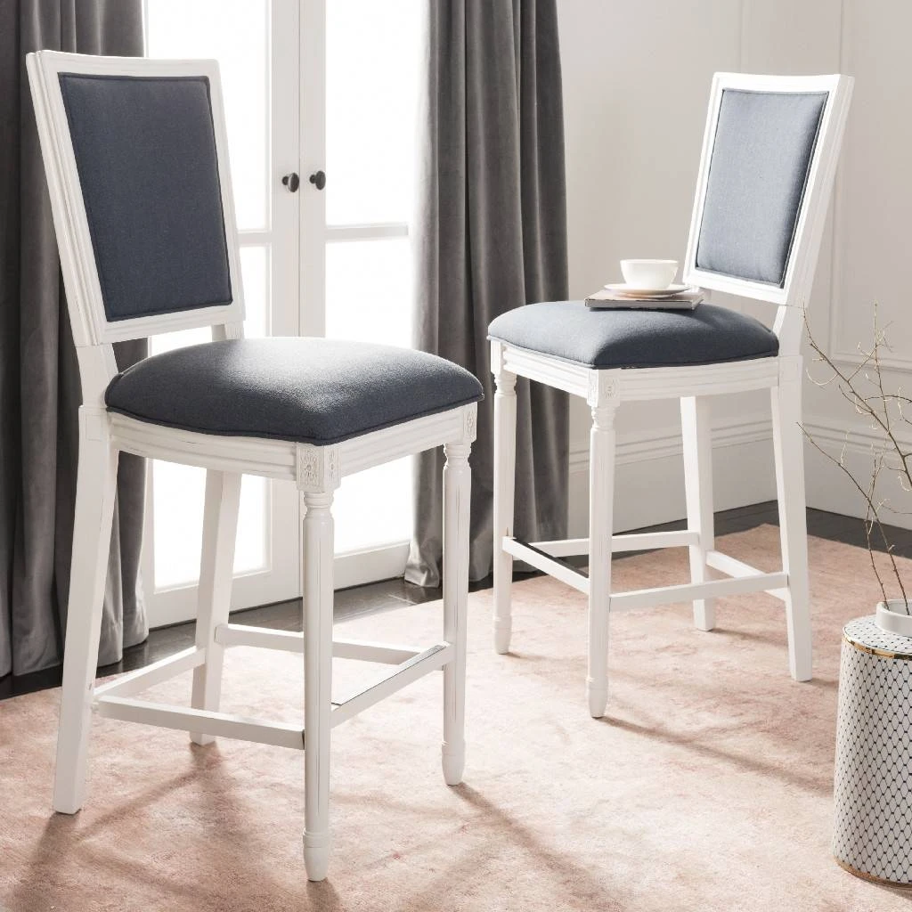 Buchanan Rectangle Bar Stool In Navy/Distressed White (Set Of 2) - Safavieh FOX6246C-SET2 3 Buchanan Rectangle Bar Stool In Navy/Distressed White (Set Of 2) - Safavieh FOX6246C-SET2