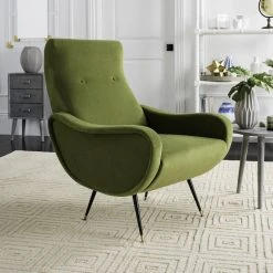 Elicia Velvet Retro Mid Century Accent Chair In Hunter Green - Safavieh FOX6260D