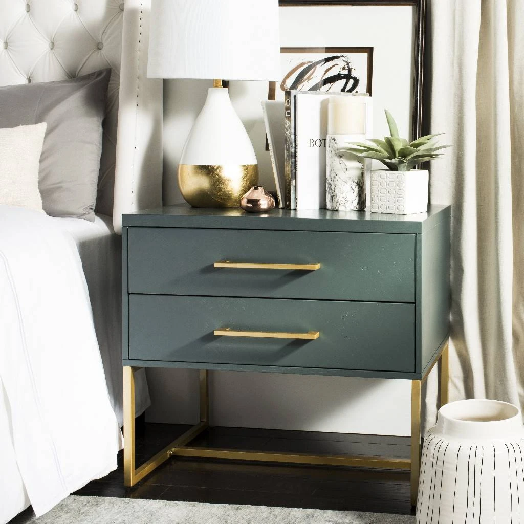 Estelle Nightstand In Steel Teal - Safavieh FOX6262B 3 Estelle Nightstand In Steel Teal - Safavieh FOX6262B