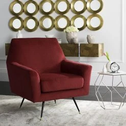 Nynette Velvet Retro Mid Century Accent Chair In Maroon - Safavieh FOX6270A
