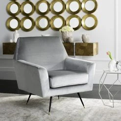Nynette Velvet Retro Mid Century Accent Chair In Light Grey - Safavieh FOX6270B
