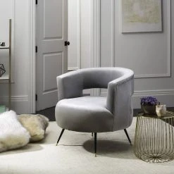 Manet Velvet Retro Mid Century Accent Chair In Light Grey - Safavieh FOX6272B