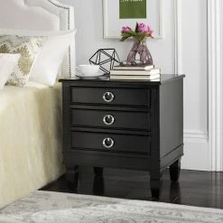 Kira Three Drawer Night Stand In Black - Safavieh FOX6276B