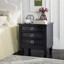 Kira Three Drawer Night Stand In Navy - Safavieh FOX6276D