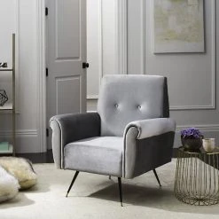 Mira Retro Mid Century Velvet Accent Chair In Light Grey - Safavieh FOX6285B