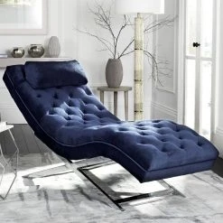 Monroe Chaise W/ Headrest Pillow In Navy - Safavieh FOX6286B