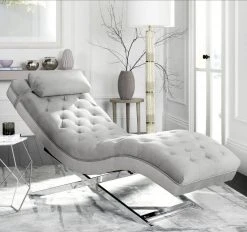 Monroe Chaise W/ Headrest Pillow In Grey - Safavieh FOX6286C