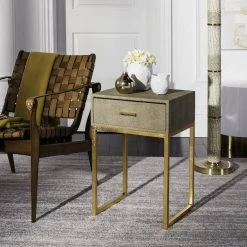 Mori Shagreen Modern Side Table In Light Taupe - Safavieh FOX6289A