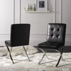 Walsh Tufted Side Chair In Black/Chrome - Safavieh FOX6300A