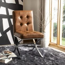 Walsh Tufted Side Chair In Light Brown/Chrome - Safavieh FOX6300C