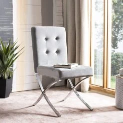 Walsh Tufted Side Chair In Grey/Chrome - Safavieh FOX6300D
