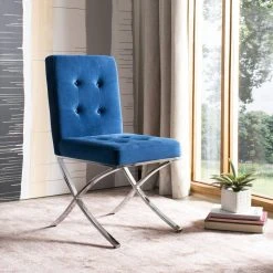Walsh Tufted Side Chair In Navy/Chrome - Safavieh FOX6300E