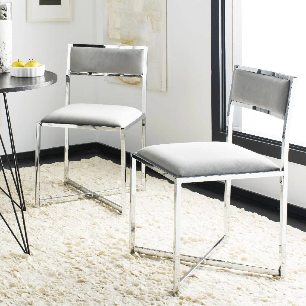 Menken Chrome Side Chair In Grey/Chrome (Set Of 2) - Safavieh FOX6301B-SET2 3 Menken Chrome Side Chair In Grey/Chrome (Set Of 2) - Safavieh FOX6301B-SET2
