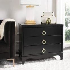 Hannon 3 Drawer Contemporary Nightstand In Black - Safavieh FOX6306B