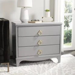 Hannon 3 Drawer Contemporary Nightstand In Grey - Safavieh FOX6306C