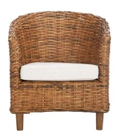 Omni Rattan Barrel Chair In Honey/White - Safavieh FOX6501A