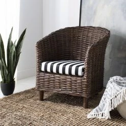 Omni Rattan Barrel Chair In Brown/Black/White - Safavieh FOX6501D
