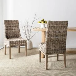 Suncoast 18''H Rattan Arm Chair In Natural Unfinished (Set Of 2) - Safavieh FOX6503B-SET2