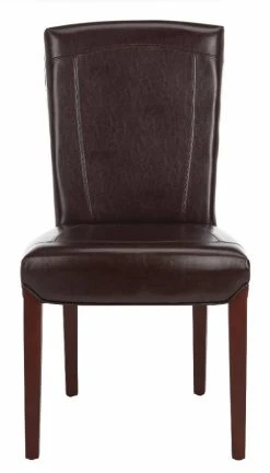 Ken 19''H Leather Side Chair In Brown/Cherry Mahogany (Set Of 2) - Safavieh HUD8200A-SET2