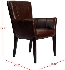 Ken Leather Arm Chair In Brown/Cherry Mahogany - Safavieh HUD8201A
