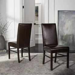 Classic 20''H Leather Side Chair In Brown/Cherry Mahogany (Set Of 2) - Safavieh HUD8205A-SET2