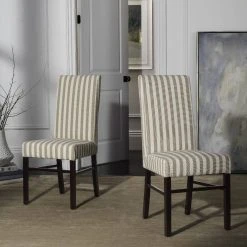 Classic 20''H Striped Side Chair In Cream/Tan/Cherry Mahogany (Set Of 2) - Safavieh HUD8205C-SET2