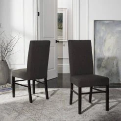 Classic 20''H Linen Side Chair In Charcoal Brown/Cherry Mahogany (Set Of 2) - Safavieh HUD8205J-SET2