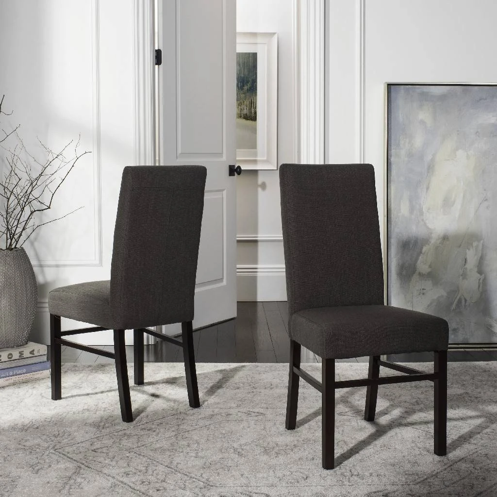 Classic 20''H Linen Side Chair In Charcoal Brown/Cherry Mahogany (Set Of 2) - Safavieh HUD8205J-SET2