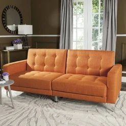Soho Tufted Foldable Sofa Bed In Orange/Silver - Safavieh LVS2000A