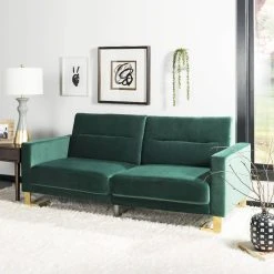 Tribeca Foldable Sofa Bed In Emerald Green/Brass - Safavieh LVS2001H