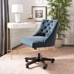 Soho Tufted Velvet Swivel Desk Chair In Navy - Safavieh MCR1030C