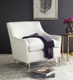 Hollywood Glam Tufted Acrylic White Club Chair W/ Silver Nail Heads In White/Clear - Safavieh MCR4214A