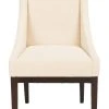 Crème Fabric Sloping Armchair In Natural Cream/Cherry Mahogany - Safavieh MCR4500B