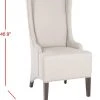 Becall 20''H Linen Dining Chair - Flat Nail Heads In Taupe/Cherry Mahogany - Safavieh MCR4501E -Safavieh Homeware 187 MCR4501E DIM1